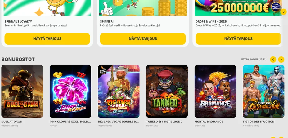 Lunasta kampanjatarjoukset Spinnaus Casinolla