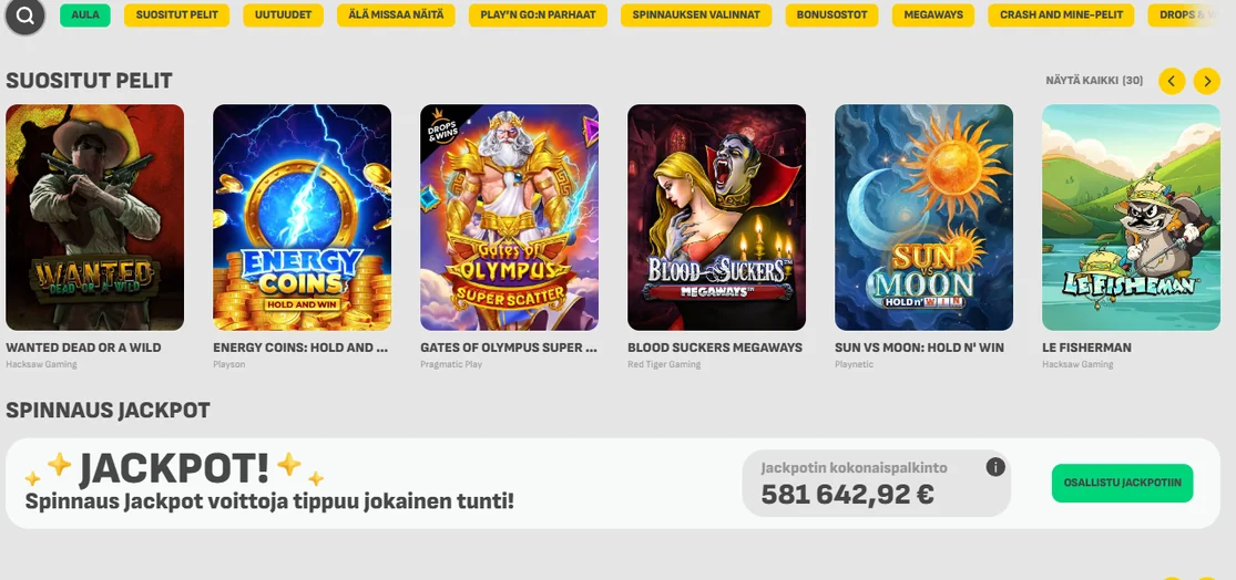 Selaa suosittuja pelejä Spinnaus Casinolla